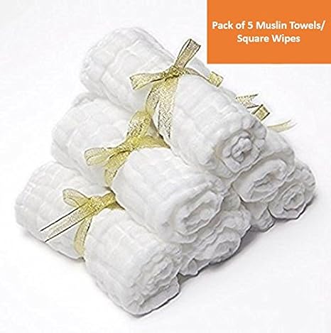 KASSY POP CURATED JUST FOR YOU Baby Muslin Square Wipes, 10x10-inches, 0-18 Months (White) - Pack of 5