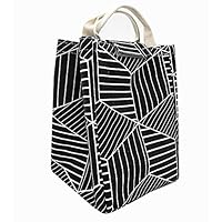 TIBAOLOVER Lunch Bag，Non-Toxic Eco-Friendly Canvas Fabric Insulated Waterproof Aluminum Foil, Lunch Box Tote for Women,Students Bento Cooler Bag for Travel and Picnic(Geometric Pattern-Black)