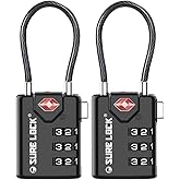 SURE LOCK TSA Compatible Travel Luggage Locks, Inspection Indicator, Easy Read Dials - 2 pack