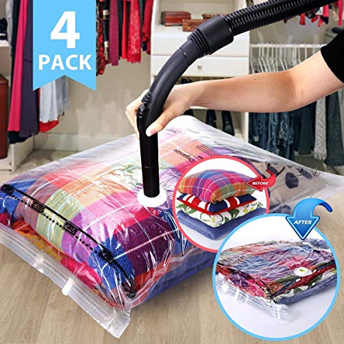 VICOODA Space Saver Vacuum Bags, Vacuum Seal Storage Bags for Clothes & Comforters, Double Zip Seal, Travel Hand Pump Included, 4 Pack