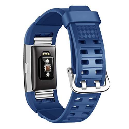 MoreToys Silicone Adjustable Replacement Accessory Sport Watch Band Wrist Strap Bracelet for Fitbit Charge 2 Fitness Wristband (Blue)