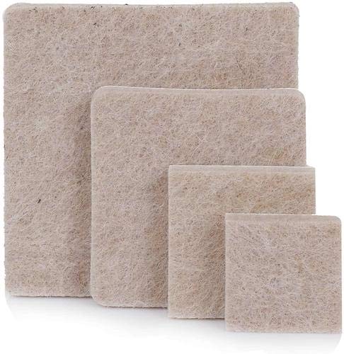 Square Beige Felt Pads for Furniture Feet - 100 Piece Boxed Set - Easy to Use On Table Legs, Chairs & Sofas - Stop Squeaky Furniture & Protect Your Floor. 4 Sizes of felt pads: 21mm, 26mm, 40mm, 55mm.