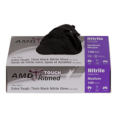 image for AMD Ritmed Extra Tough Thick Black Nitrile Gloves for Heavy Duty Work,