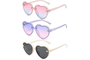 FBHLZ 3 Pack Girls heart Shaped Sunglasses UV 400 Protection Kids Love Heart Sunglasses Outdoor Beach Holiday Age 3-10 Years