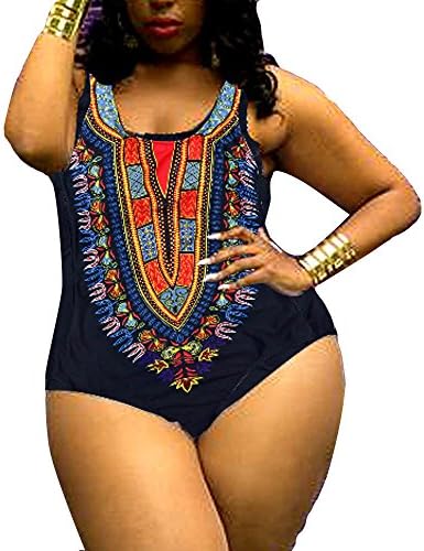 Swimsuit Plus Size,Women African Printing Bikini Push-Up Bra Curve Appeal Dashiki Jumpsuit Tankini Bodysuit L-XXXL Black