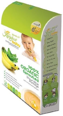 Xongdur Baby Health Fully Delicious Organic Cereal 100% Organic Sprouted Brown Rice Porridge with Banana & Spinach 120g. - 20g. X 6 Sachets for Baby 6 Months+ Stage 1