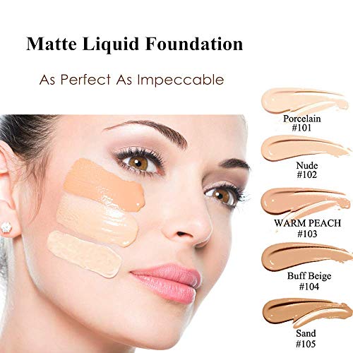 Foundation Makeup, PHOERA New 30ml Matte Oil Control Concealer Foundation Cream, Long Lasting Waterproof Matte Liquid Foundation (102 Nude)
