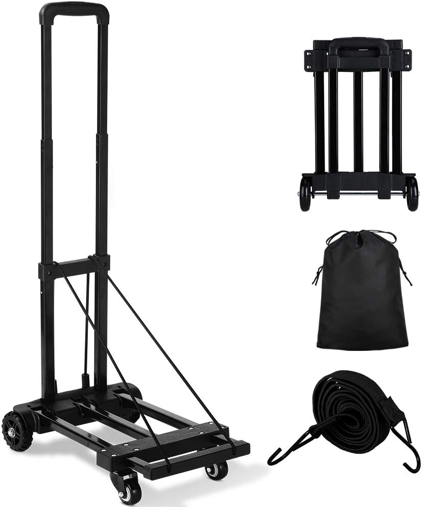 Orange Tech Folding Hand Truck, 155 lbs, Upgraded 4 Tank Wheels Heavy Duty Luggage Cart, Portable folding dolly cart,Compact and Lightweight for Luggage, Personal, Travel, Moving and Office Use