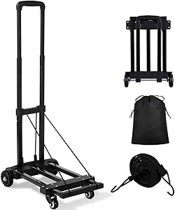 Orange Tech Folding Hand Truck, 155 lbs, Upgraded 4 Tank Wheels Heavy Duty Luggage Cart, Portable folding dolly cart,Compact and Lightweight for Luggage, Personal, Travel, Moving and Office Use