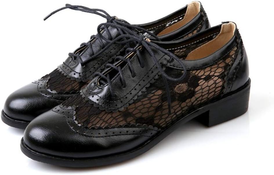 Women's Lace Wingtip Oxfords Shoes Vintage Brogues Lace-up Flat Low Heel Classic Dress Oxford Brown