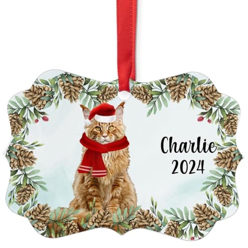 Red Maine Coon Cat Christmas Ornament 2024