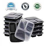 Bento Box ● Lunch box with Plate Dividers ● Premium Stackable Meal Prep Containers with Lids 3 Compartment [10 Pack] Reusable ● Microwave- Dishwasher Safe