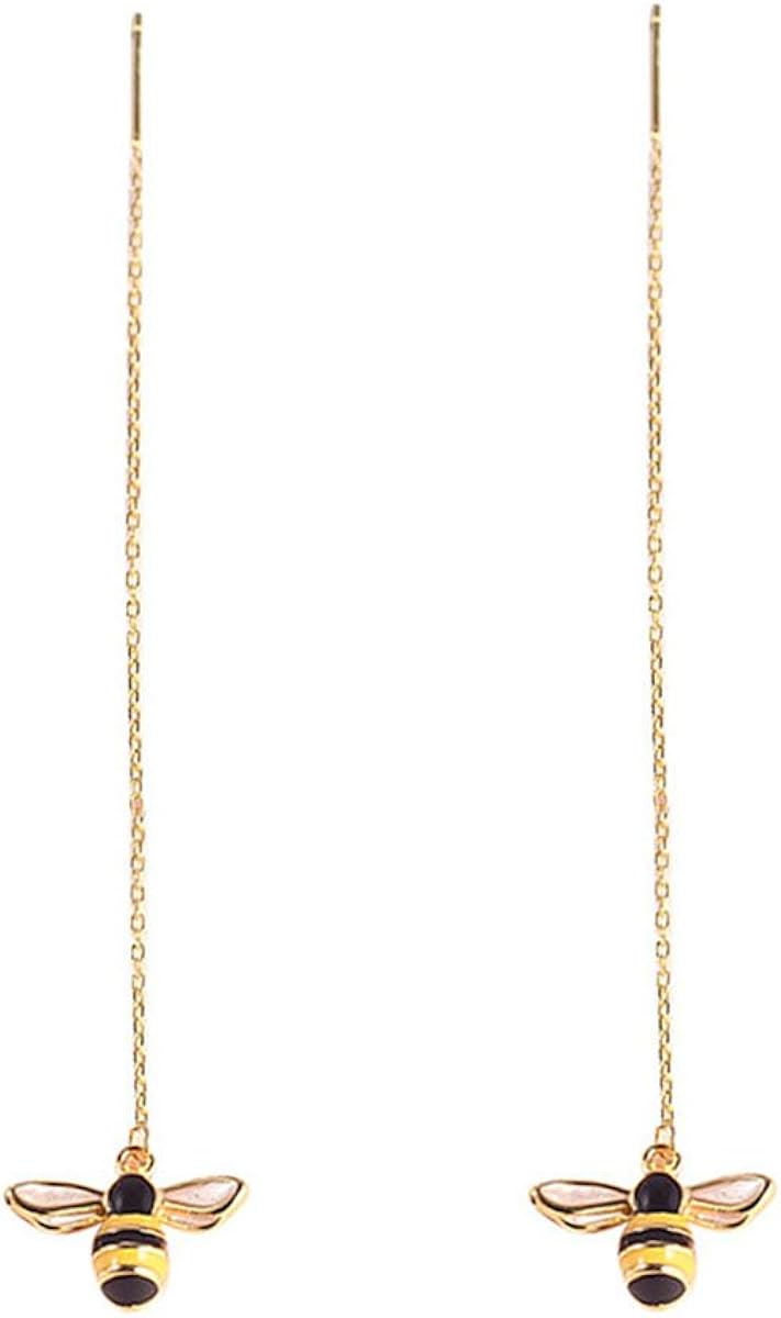 SLUYNZ 925 Sterling Silver Bumble Bee Dangle Earrings for Women Teen Girls Threader Earrings Chain