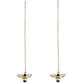 SLUYNZ Solid 925 Sterling Silver Bumble Bee Dangle Earrings for Women Teens Honey Bee Drop Earrings Threader Tassel Chain