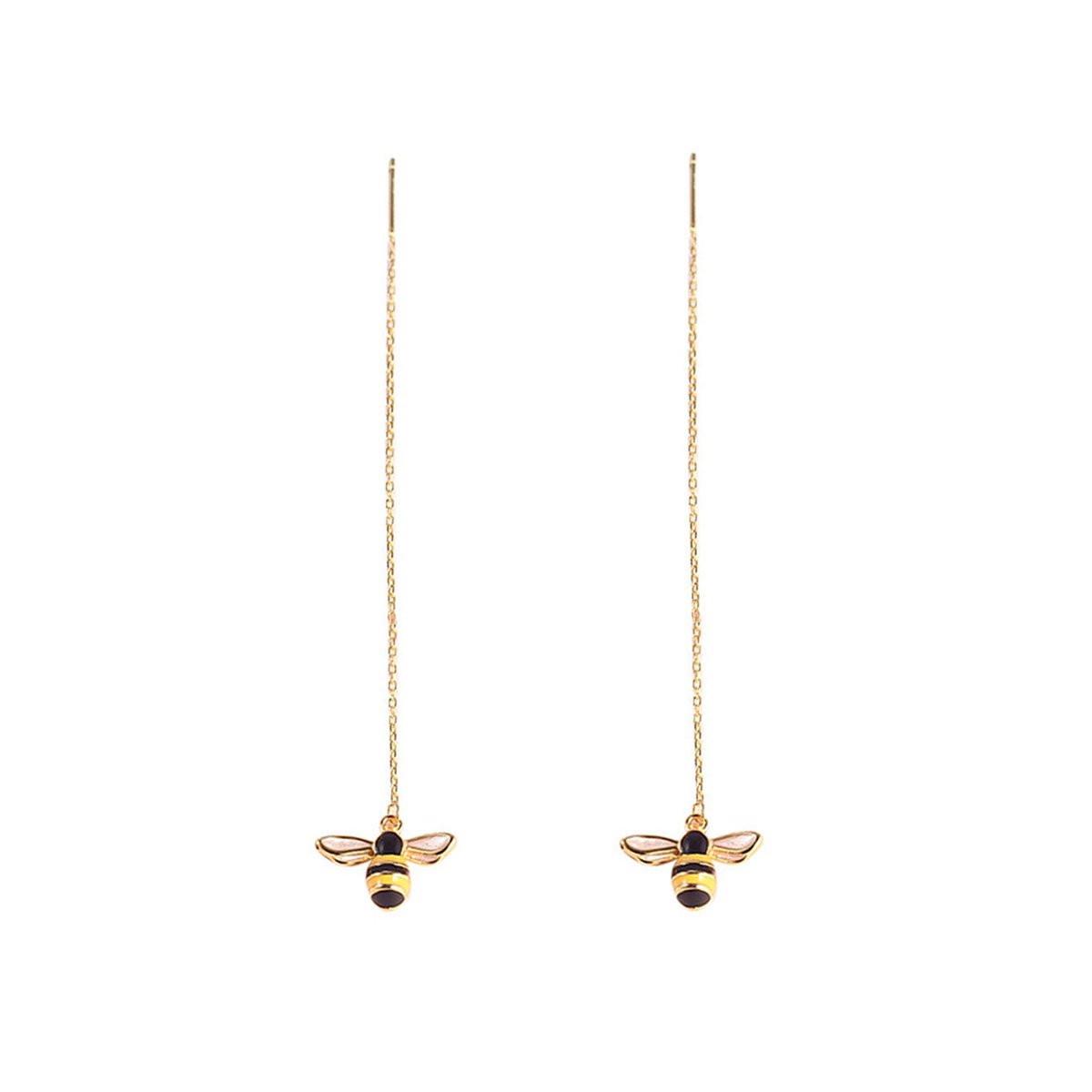 SLUYNZ Solid 925 Sterling Silver Bumble Bee Dangle Earrings for Women Teen Girls Honey Bee Drop Earrings Threader Tassel Chain (B-18K Gold Plated)