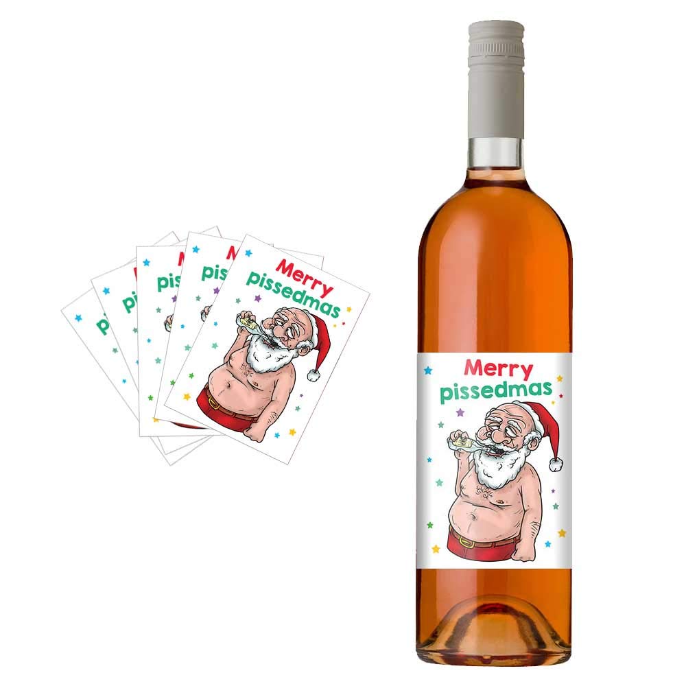 Drunk Santa Wine Bottle Label Funny Xmas Secret Santa Gift Idea for Men & Women Pack 5