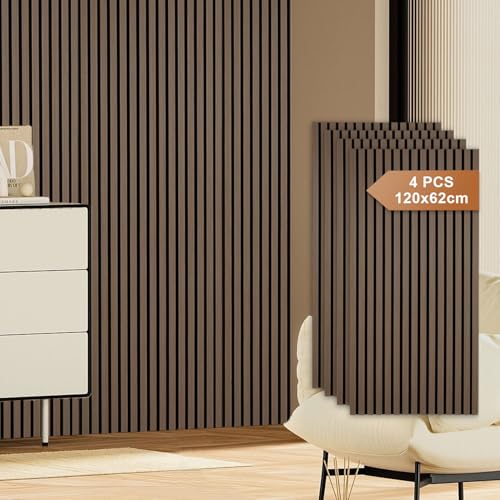 Fiqops 4er Akustikpaneele Holz 120x60 cm Walnuss 21 mm