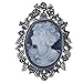 LUX ACCESSORIES Antique Blue Cameo Brooch Burnished Silver Flower Rhinestone