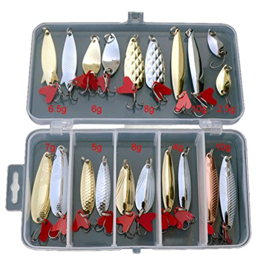 20pcs Metal Fishing Lures Bass Spoon Crank Bait Saltwater Tackle Hooks