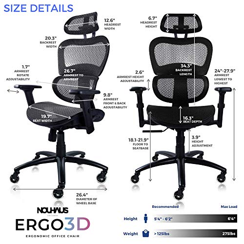 NOUHAUS Ergo3D Ergonomic Office Chair Rolling Desk Chair with 4D