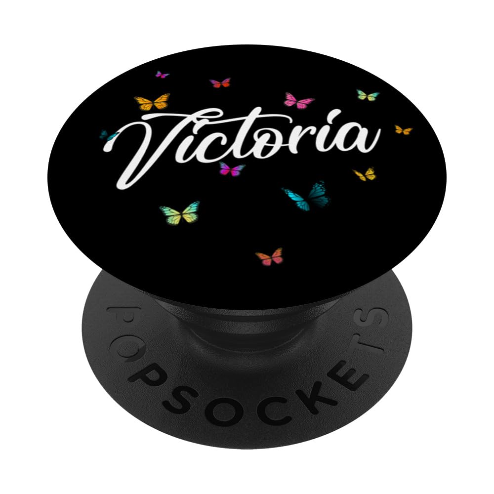 VICTORIA - Adorable girl name with colorful Butterlies PopSockets Swappable PopGrip