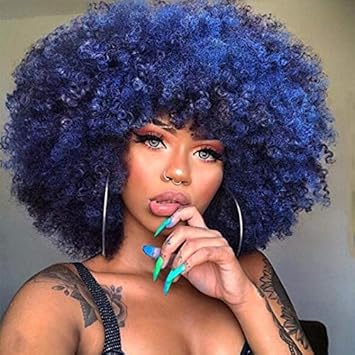 Ivy Hair Synthetic Fashion Style Kinky Curly Blue Black Wig Afro