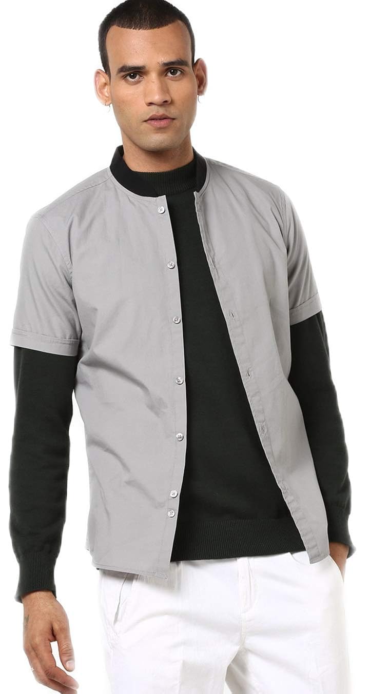 Buy Ajio Men's Slim fit Shirt (Large, 42 Grey) at Amazon.in