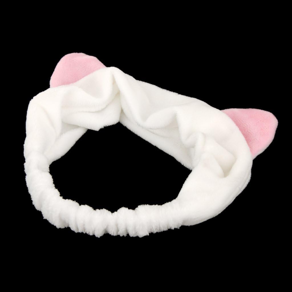 HUAJI Cute Cat Ear Face Mask Hairband Headband Bathroom Accessories(White)