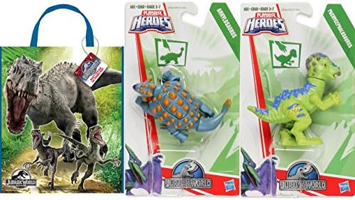 Jurassic World Combo Dinosaurs &amp; Dino Bag set Playskool Heroes Jurassic World Toy - Pachycephalosaurus Head Butting Action + Ankylosaurus Tail Whip