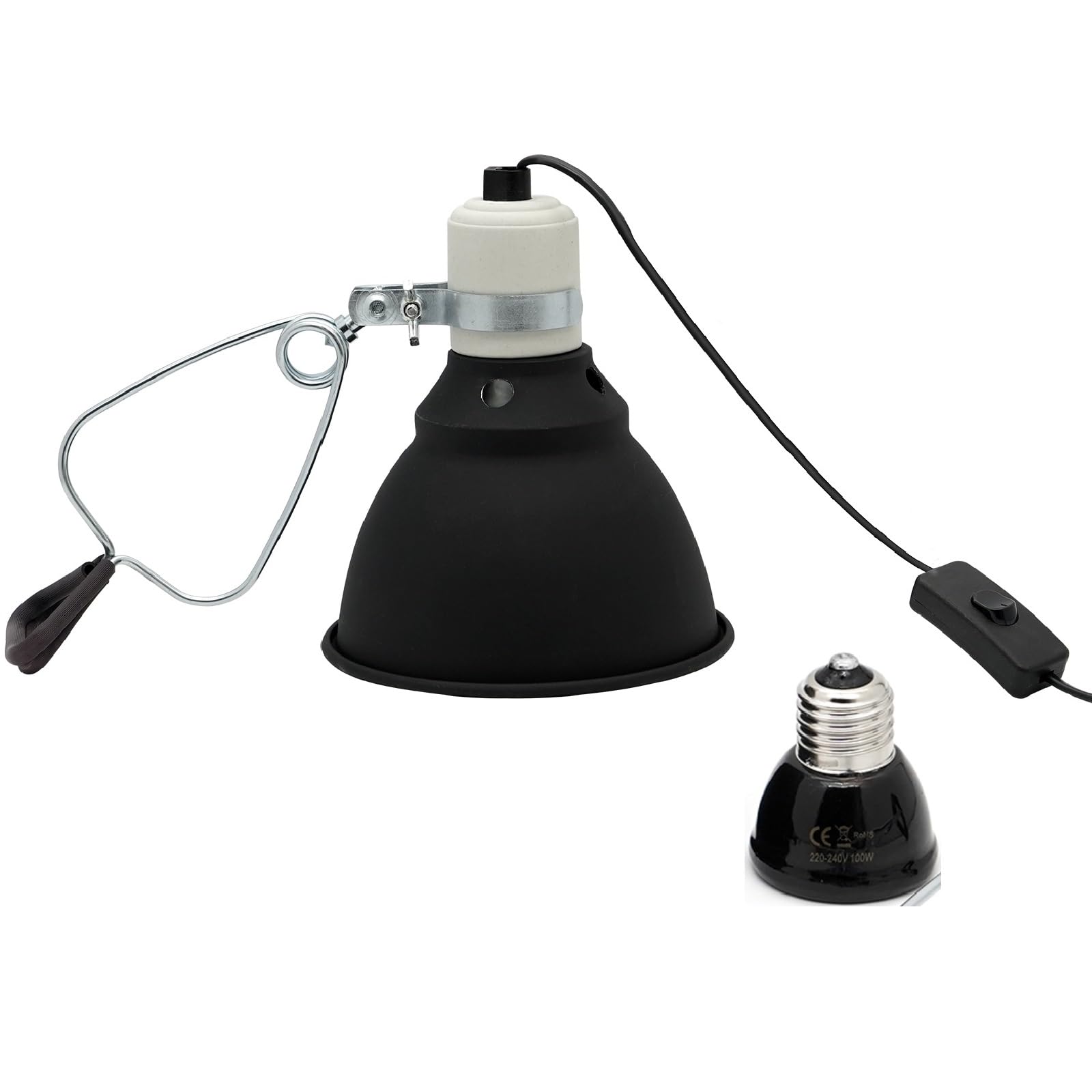 MUYIRTED 100W Reptile Ceramic Heat Lamp Bulb with Guard, Chicks Brooder Box Heat Lamp with Anti-Hot Lampshade Holder, E27 Heating Lamp for Bearded Dragon, Puppies, Snakes, Tortoise