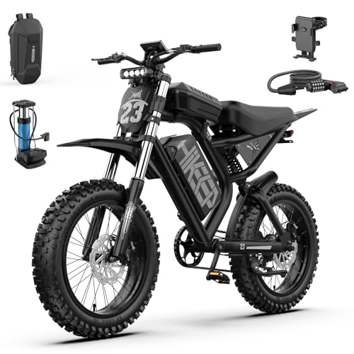 Electric Dirt Bike for Adults - 52V 40Ah Battery, 3000W Peak Ebike, Up to 40MPH, 100 Mile Range, 20x4 Fat Tires, Dual Suspension, Hydraulic Disc Brakes, NFC Start, Bluetooth APP, UL Certified