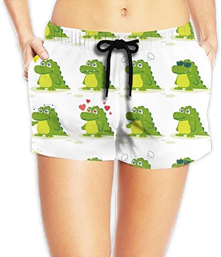 Funny Gator Emoji Women Color Fashion Casual Drawstring Beach Boardshorts Pants Pocket