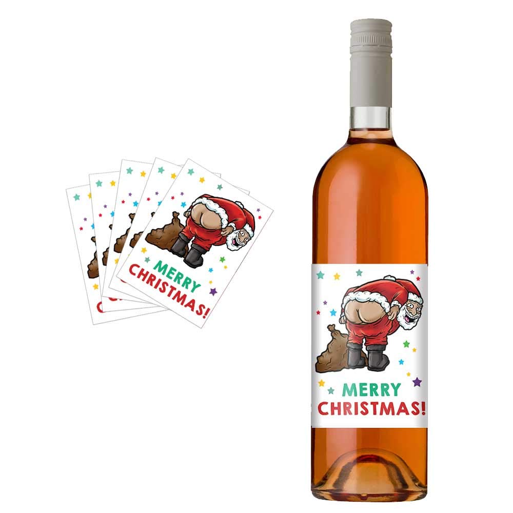 Wine Bottle Label Santa Mooney Design Christmas Secret Santa Gift for Men & Women Pack 5