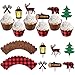 48Pcs Lumberjack Cupcake Toppers & Wood Grain Buffalo Plaid Wrappers, Perfect for Campfire Party Supplies, Lumberjack Theme Birthday Decor, Woodland Baby Shower Decorations, Rustic Woodsy Wedding primary
