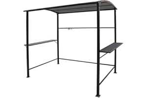 COBANA Grill Gazebo 8’by 4.6’ Outdoor Patio BBQ Canopy with Single-Tier Soft Top and Metal Shelves, Gray
