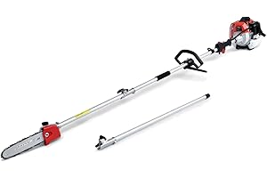 MAXTRA Pole Saw Gas Powered, 16-Foot Reach 42.7CC 2-Cycle 10-Inch Bar Cordless Extendable Long Trimmer Power Gasoline Chainsaw For Tree Hedge Trimming Bush Pruning, Regular Saw Head