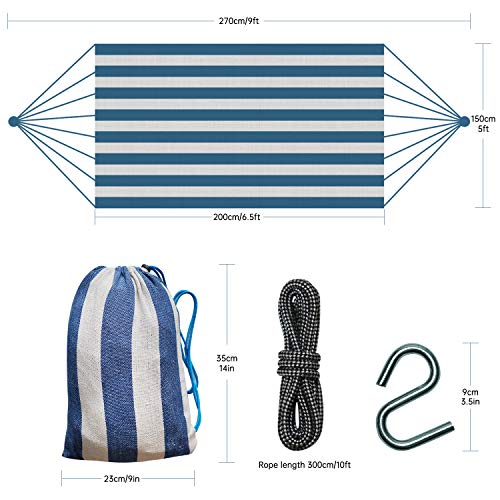 Elife 2-Person Hammock Brazilian-Style Thickened Canvas Double 80x60 inch Support for 550 lbs Bed w/Portable Carrying Bag - Blue