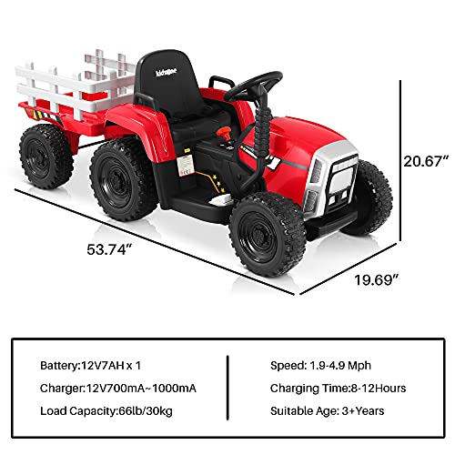 Kidzone 12V 7AH Kids Battery Powered Electric Tractor with Trailer