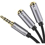 UGREEN Headset Adapter Headphone Mic Y Splitter Cable 3.5mm Stereo Audio Male to 2 Female Separate Audio Microphone Plugs Com