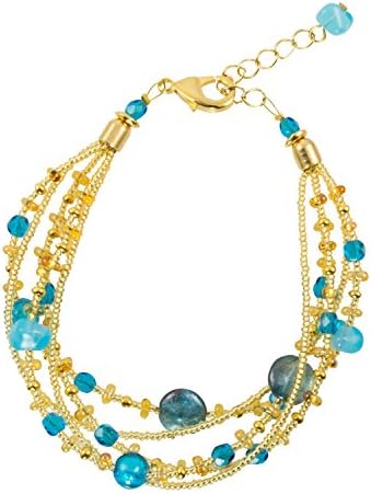 Murano di Susanne "Irene" 22k Gold Plated Murano Blue &amp; Gold Foil Glass Bead Multi-Strand Bracelet, 7.5"