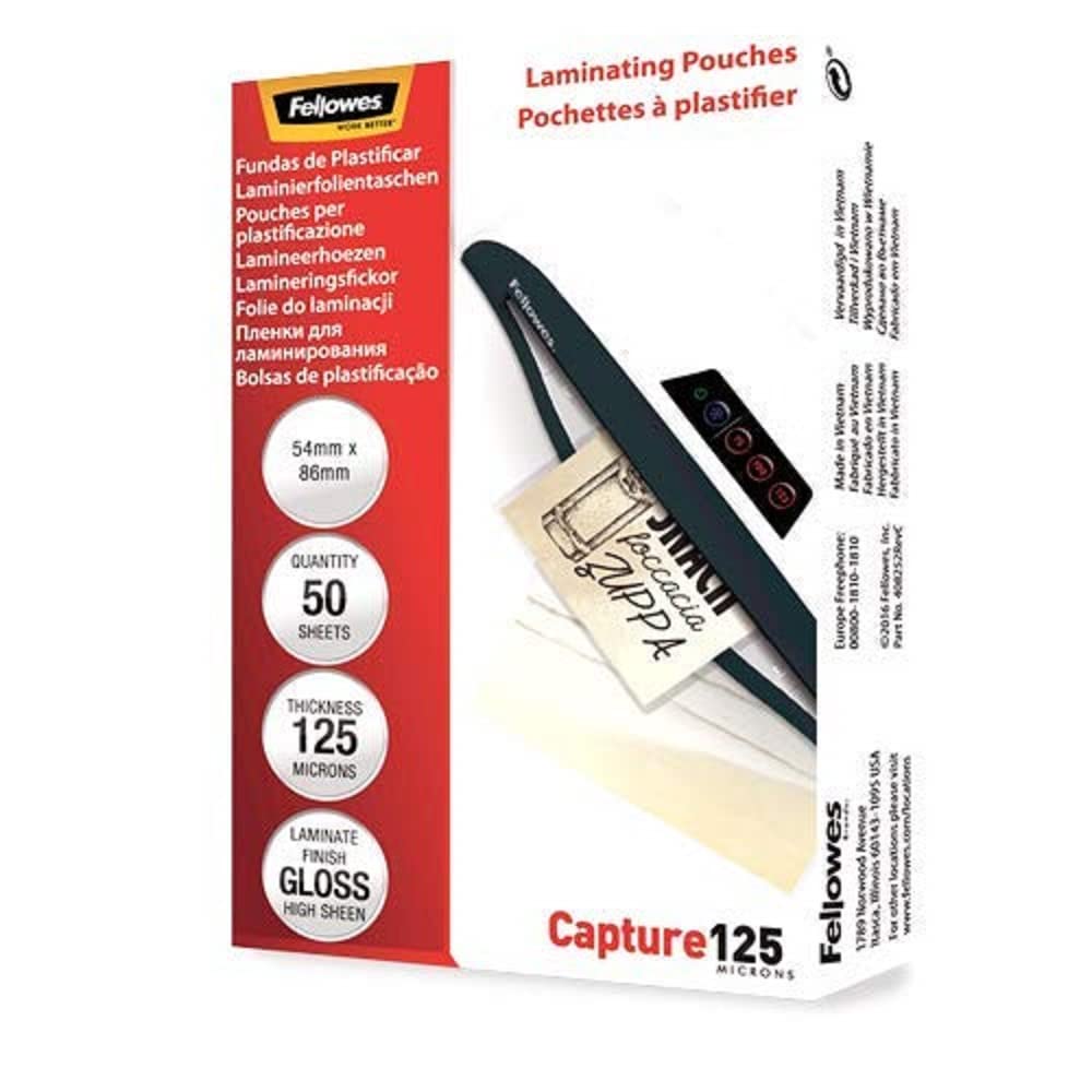 Fellowes Capture 54x86mm 125 Micron Glossy Laminating Pouches (Pack of 50) — image 1