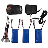 Blomiky 3pcs 7.4V 1200mAh Battery and Charger for YIZHAN X6 JJRC H40WH H16 MJX X101 JJRC H40 TOZO C1025 RC CAR MJX X101 Wltoys V353 V353B V666 V262 A949 A969 K929 V912 V915 UDI U829X X6 Battery 3