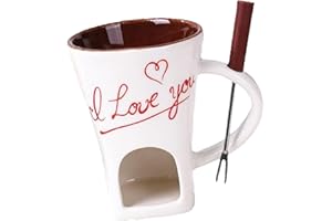 JISADER Valentine's Day Chocolate Fondue Set with Fork, Individual Mug for Melting Cheese and Butter Warmer, White