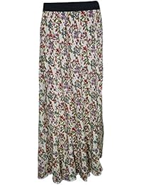 Womens Long Skirts Evelyn Carnation Printed Rayon Summer Vacation Flare Gypsy Skirt S/M
