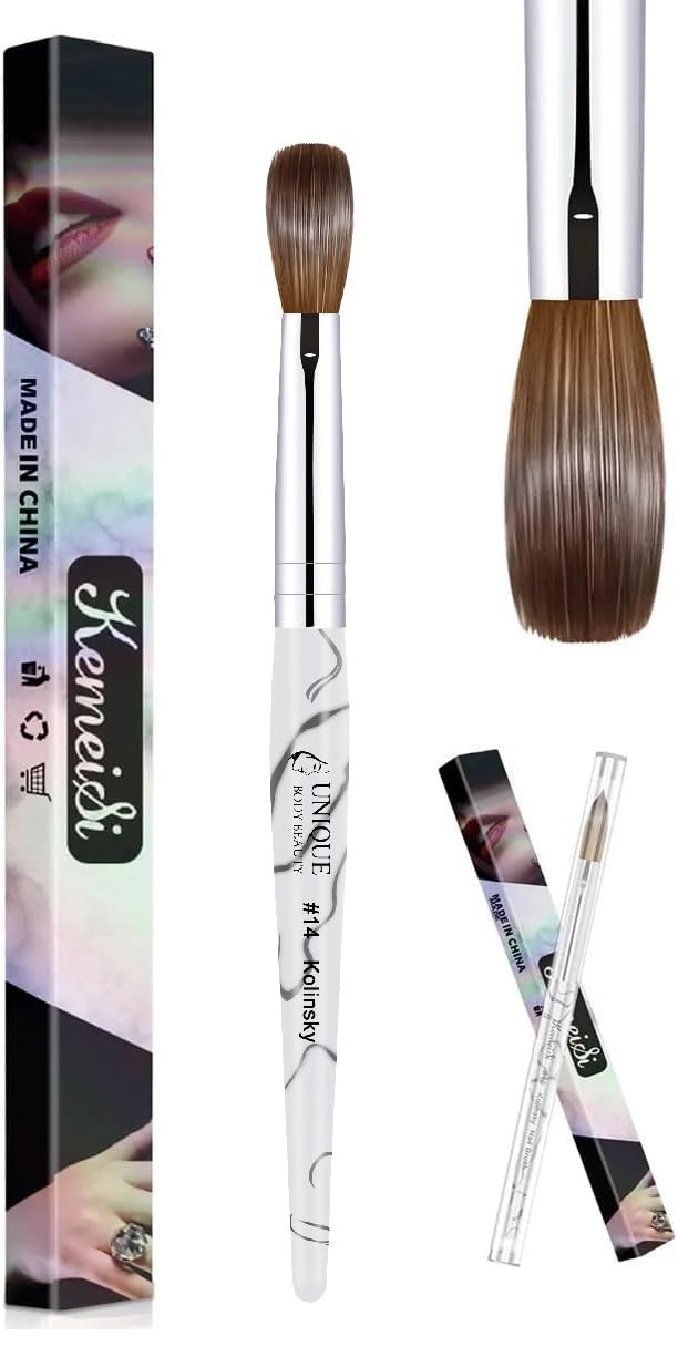 Kolinsky Acrylic Nail Brush 3D Pure Handmade Nail Brushes For Acrylic Application Professional Nail Art Brush (Size 14 White)