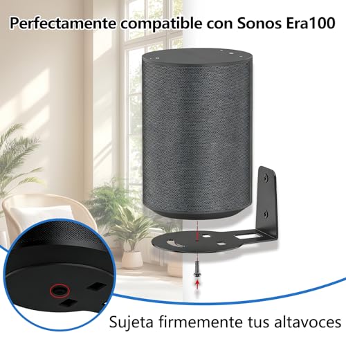LCNBNM Soportes de Altavoz para Sonos Era 100, Paquete de 2, aleación de Aluminio, Perfil bajo, Compatible con Altavoces Sonos ERA 100, Completo con Todos los Accesorios de fijación (Negro)