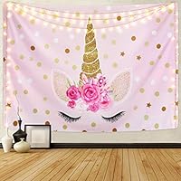 Romeooera Unicorn Tapestry, Cartoon Unicorn Tapestry with Sparkling Glitter Unicorn Head and Flower Pink Unicorn Wall Tapestries Wall Hanging for Daughters Girls Kids Unicorn Themed Room