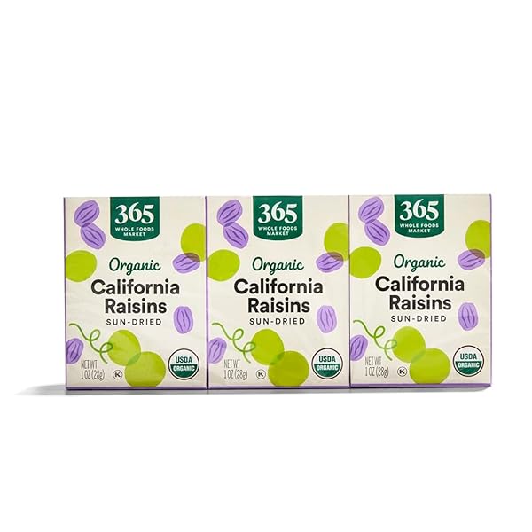 PACK OF 6, 365 BY WHOLE FOODS MARKET, ORGANIC RAISINS, 1 OUNCE