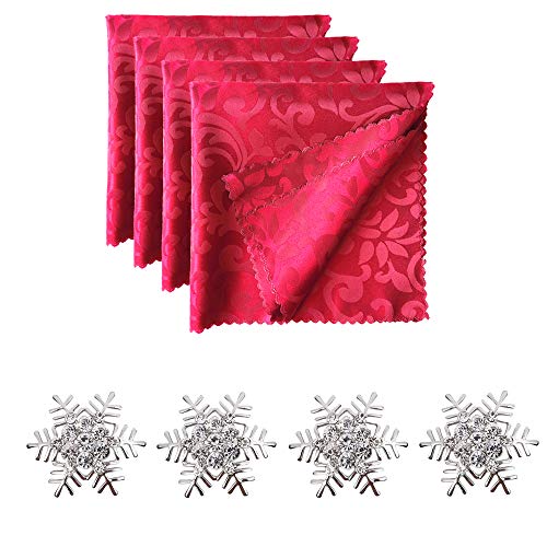 Aisszhao Christmas Table Decorations 4 Snowflake Napkin Rings & Cloth Napkins, Dining Table Napkin Holders, Christmas Dining Decoration for Home, Wedding, Hotel, Banquet Parties, Xmas Events