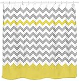 Sunlit Zigzag Yellow and Gray White Chevron Shower Curtain. Geometric Print Pattern Lines and Contemporary Stripes Modern Design Prined Fabric Bathroom Decor. Light Grey Lemon Color Block Hem